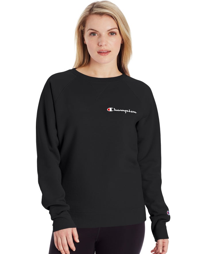 Sudadera Champion Mujer - Powerblend Fleece Classic Crew Script Logo ( Negras ) 8170546-ZG